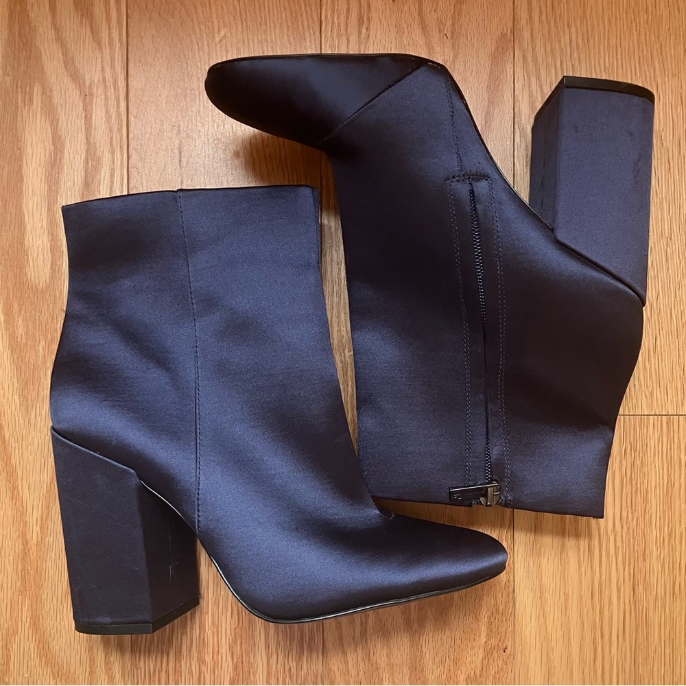 Navy Blue Satin Ankle Boots by Jessica Simpson, sz 8.5